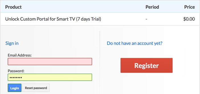 Smart STB registration page