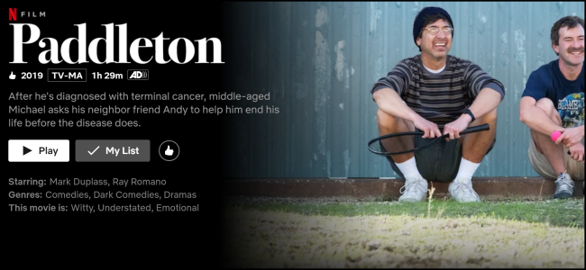 The "Paddleton" watch page on Netflix.