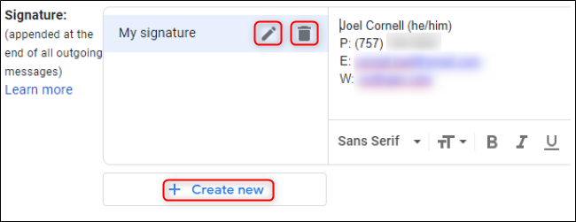 Gmail Multiple Signatures Interface