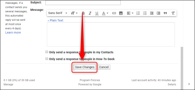 Gmail Settings Save Changes