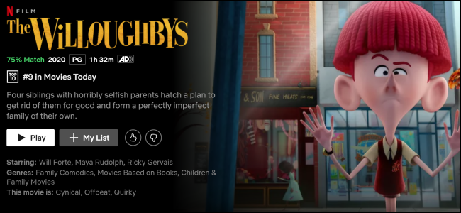 "The Willoughbys" watch page on Netflix.