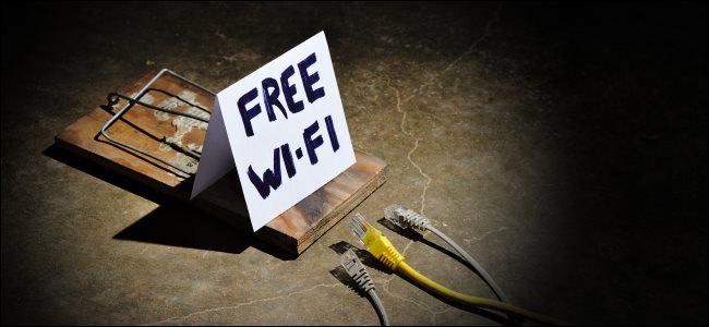 A "Free Wi-Fi" sign on a mousetrap, representing a malicious hotspot.