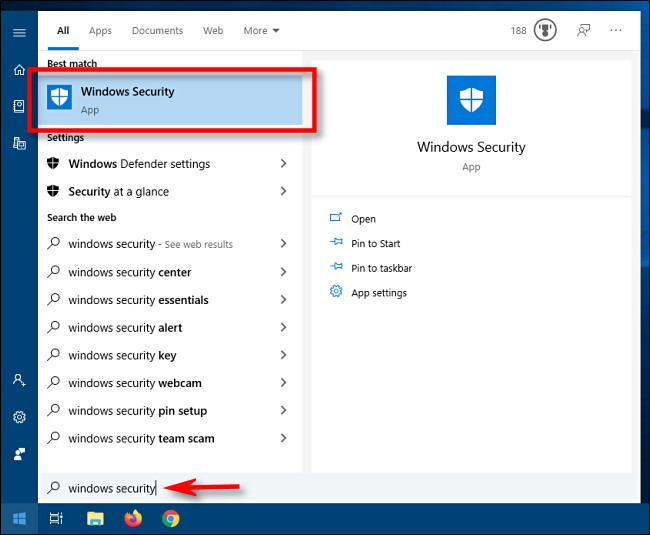 Launch Windows Security from Start menu in Windows 10