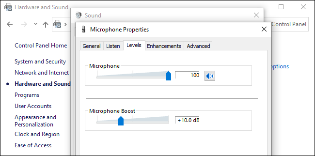Microphone volume level and boost options that affect background noise