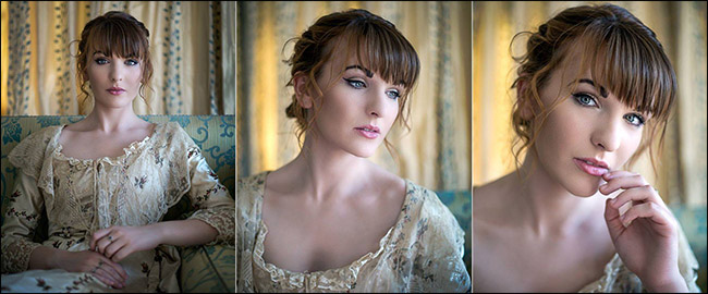 Multiple indoor portraits of a woman.