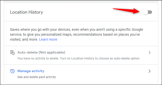 Disabling Location History for a Google account.