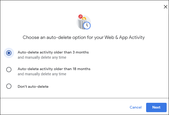 Auto-deleting activity older than 3 months in a Google account.