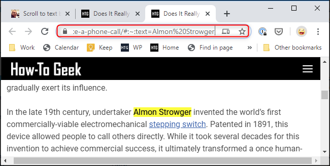 The "scroll to text fragment" markup in an URL in Chrome