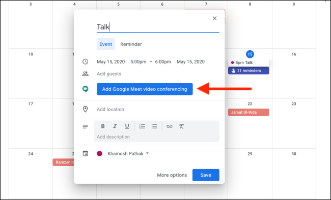Add Google Meet Video Conferencing to Google Calendar