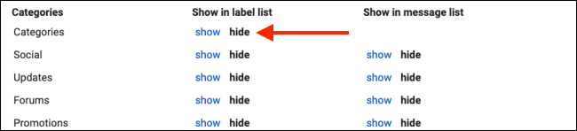 Hide Categories section to clean up Gmail sidebar