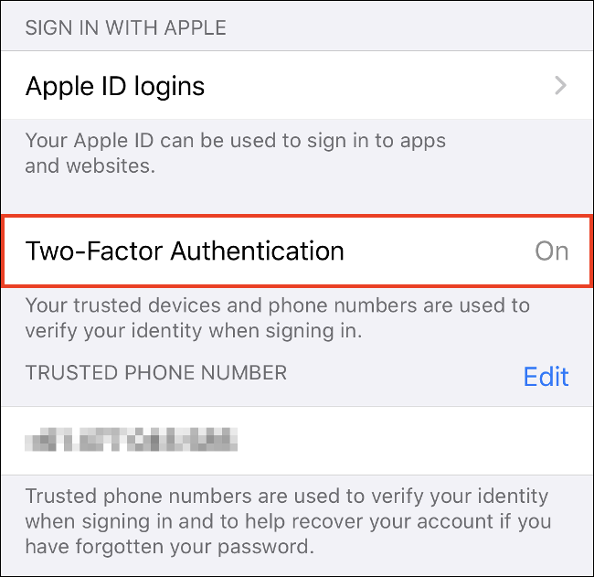 Tap "Turn On Two-Factor Authentication" on iPhone.