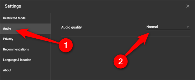 Click the "Audio" tab and then select the audio quality drop-down menu