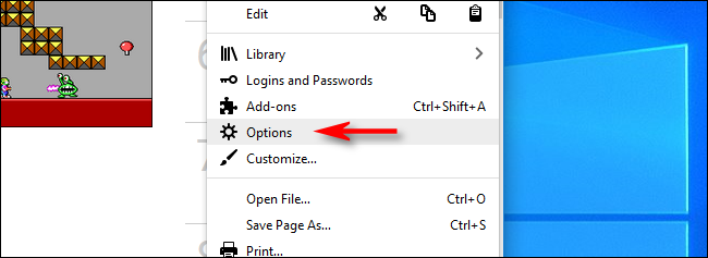 Click Options in Firefox