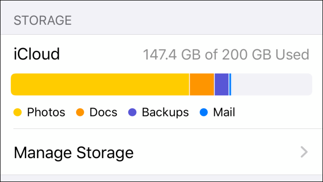 Available iCloud space under "Storage" on an iPhone.