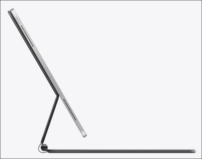 A side view of the 2020 iPad Pro with Magic Keyboard.