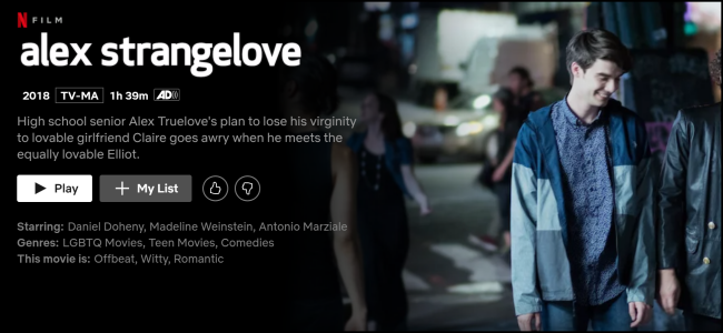 The "Alex Strangelove" page on Netflix.