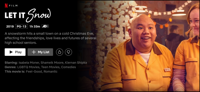 The "Let It Snow" page on Netflix.