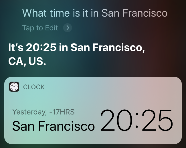 Results from Siri showing what time it is in San Francisco.
