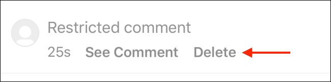 Tap on Delete button to delete restricted comment on Instagram