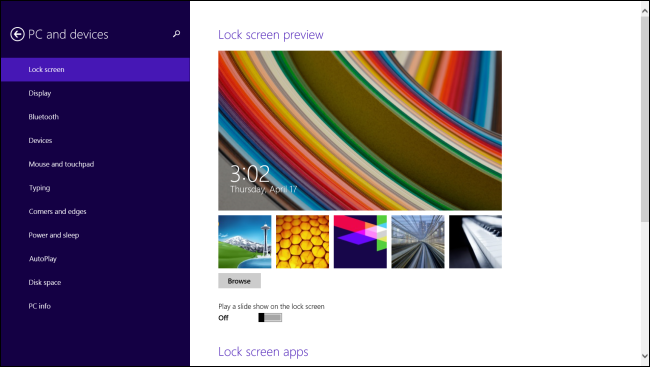 Lock screen settings in PC Settings on Windows 8.1.