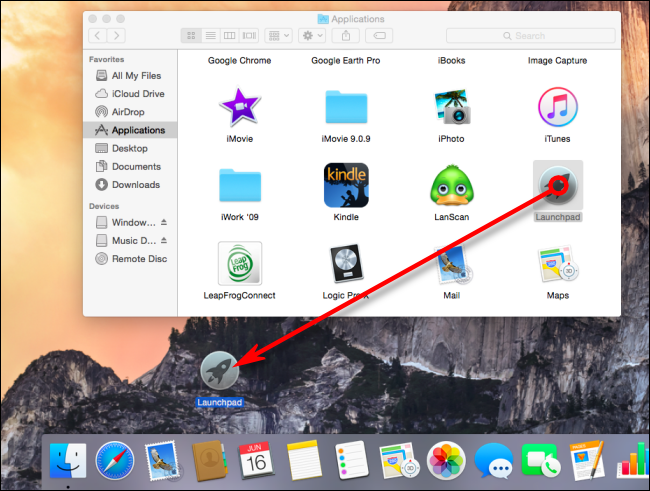 Drag the Launchpad App Icon from the Applications Folder to the Dock on Mac