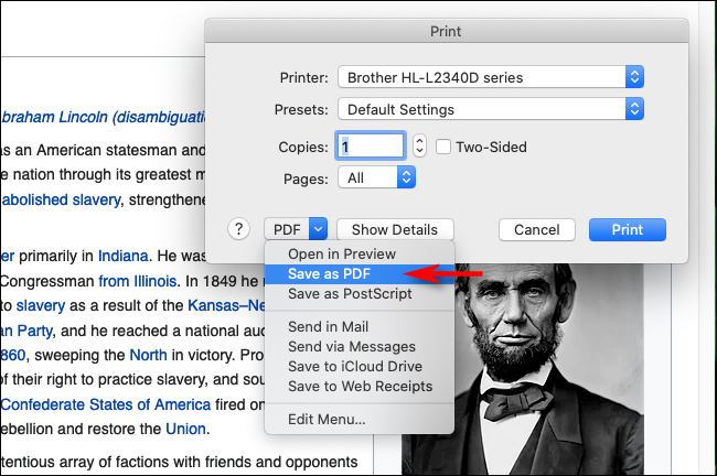 Select Save as PDF in Firefox on Mac