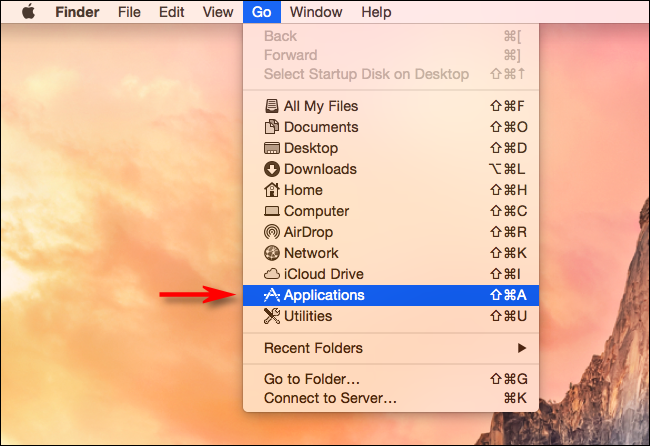 Select Go > Applications in Finder on Mac