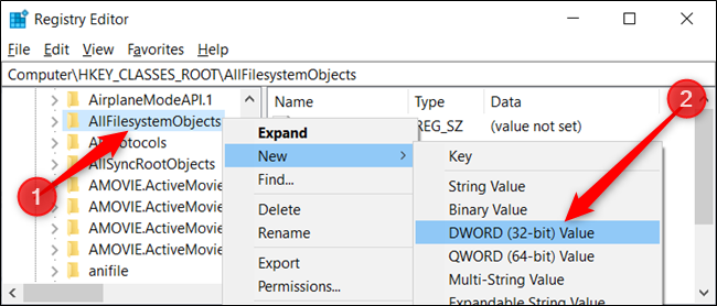 Right-click the key and choose New > DWORD (32-bit) Value. Name the DWORD DefaultDropBehavior.