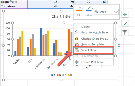 Right-click your chart, then click Select Data to begin renaming your data series.