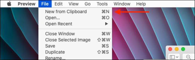 Select New From Clipboard option in Preview