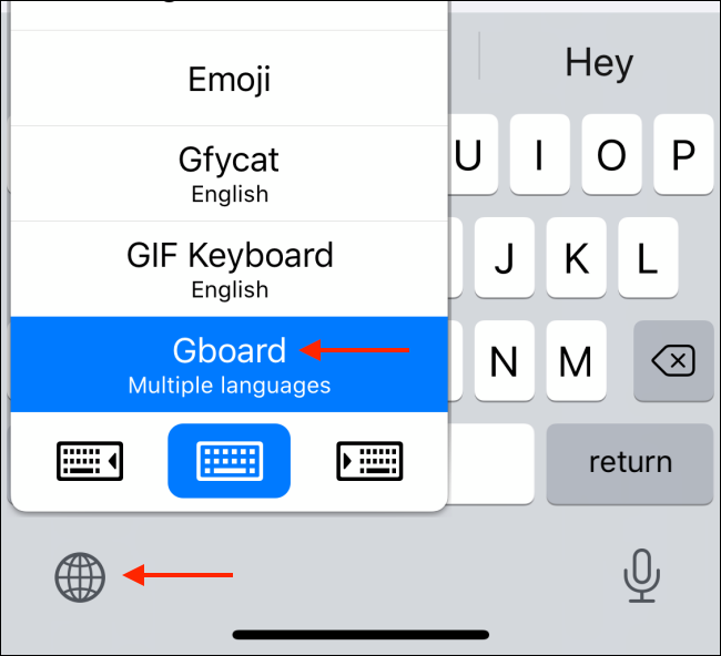 Tap Globe icon to switch to the new keyboard