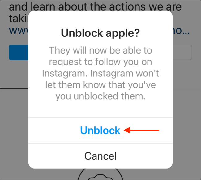 Tap "Unblock" again in the confirmation popup.