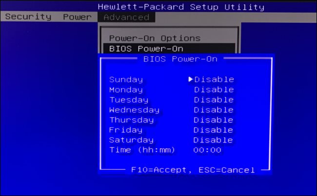 BIOS Power-On options on an HP computer.