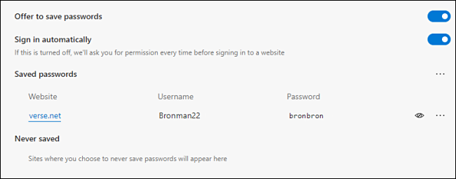 A saved password revealed in Edge