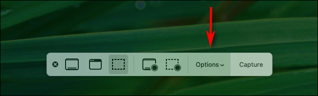 Click Options button in Mac screenshot toolbar