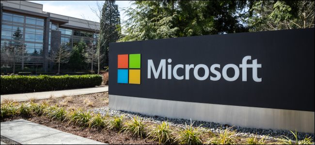 The Microsoft sign in front of the company's headquarters.