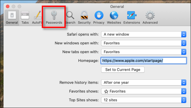 Click the Passwords icon in Safari Preferences on Mac