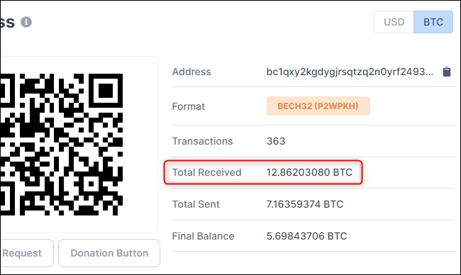 Seeing how much BTC a Bitcoin account has received.