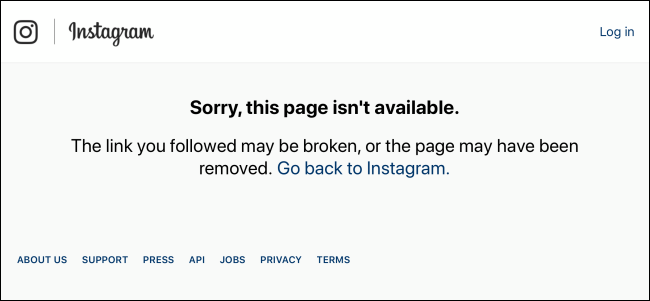 Instagram showing page not found for temporarily disabled Instagram account
