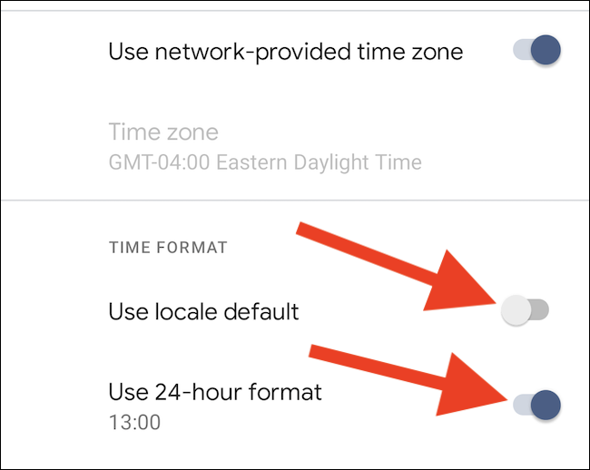 Toggle off "Use Locale Default" and enable "Use 24-Hour Format"