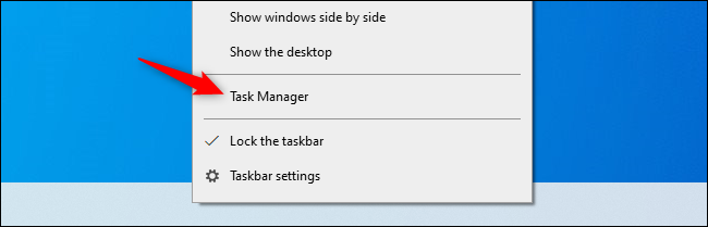Opening the Task Manager from the taskbar.