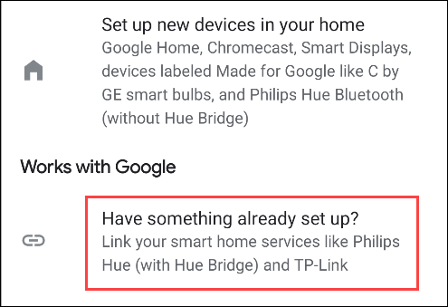 set up an existing service in google home