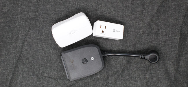 A GE indoor smart plug, an iClever outdoor smartplug, and an iClever indoor smartplug