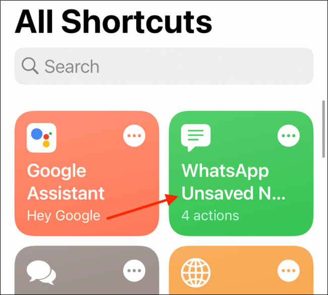 Tap WhatsApp Unsaved Number Shortcut