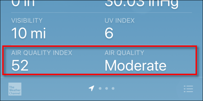 Checking Air Quality Index (AQI) on an iPhone with Apple Weather.