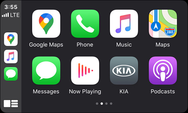 App icons in Apple CarPlay on an infotainment screen in a vehicle.