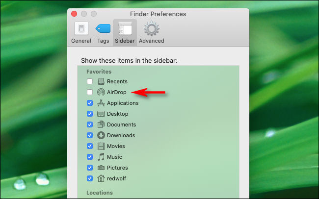 In the "Sidebar" section of Finder Preferences, put a check in the box beside "AirDrop" on Mac.