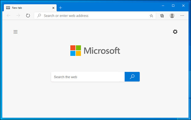 A simplified New Tab in Microsoft Edge with all customizable options turned off.
