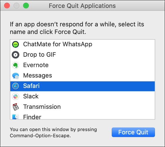 The macOS "Force Quit Applications" dialog.