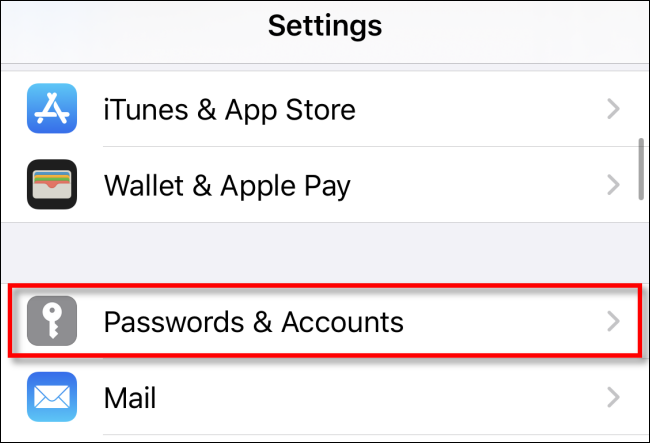 Tap Passwords & Accounts in Settings on iPhone